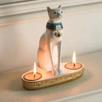 Estatua de Gato Egipcio Vintage Figura de Gato diosa de Resina para Decoración del Hogar Portavelas - details 0
