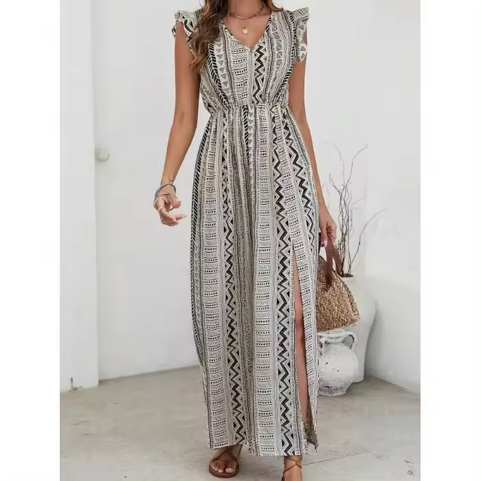 Vestido largo de viaje con estampado de retales y tirantes para mujer, para mujer - 1