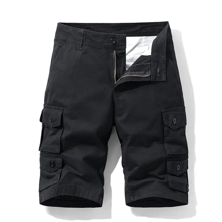 Shorts de Cargo de Algodón 100% Pantalones Cortos de Verano para Hombres Color Sólido - 1