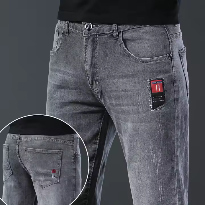 Pantalones casuales coreanos de pierna recta elástica para hombre de mezclilla de moda y pantalones casuales coreanos para perder peso - 1