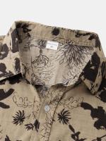 Camisa informal de algodón con estampado de hojas y flores para hombre, camisa de manga corta, ropa masculina para verano - details 3