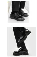 Zapatos derby de suela gruesa con punta cuadrada, zapatos negros de traje casual para jóvenes. - details 1