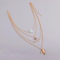 Collar con colgante de nariz de elefante y ojo de demonio azul, cadena fina multicapa a la moda para mujer - details 3