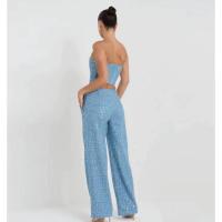 Conjunto de Denim con Lentejuelas BKQU Pantalones de Pierna Ancha y Top de Tanque con Corset sin Correas para Mujeres Outfit de Fiesta de Lujo para Clubes - details 38