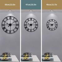 Reloj De Pared De Metal Redondo De Estilo Vintage Silencioso Funciona Con Pilas 40cm 47cm 60cm Números Romanos Negros - details 2