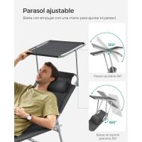 Silla de Sentado al Aire Libre Ajustable Plegable, 193 x 53 x 29 cm, Capacidad de 150 kg, con Parasol, reposacabezas, Respaldo - details 40