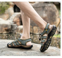 Sandalias de piel auténtica para hombre, zapatos informales para la playa, calzado deportivo antideslizante para exteriores, zapatos romanos de talla grande 38-48 - details 29