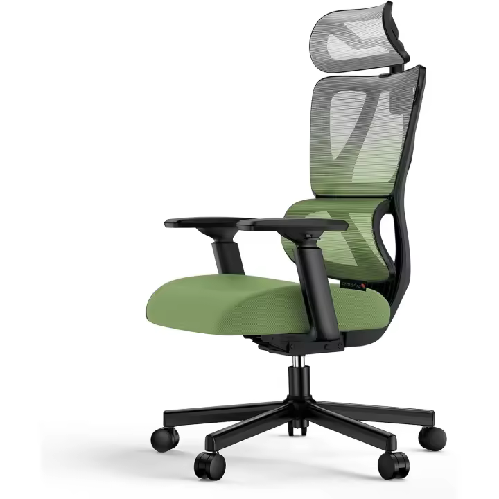 Silla Oficina Ergonómica con Cojín de Muelle de 10 CM, Soporte Lumbar, Apoyabrazos y Reposacabezas Ajustable - Silla Escritorio Cómoda (Verde) - 1