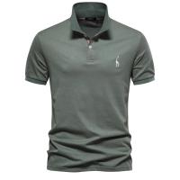 polos hombre manga corta ropa hombre día del padre Verano de alta calidad de algodón transfronterizo bordado de ciervos Polo camiseta de hombre Color sólido solapa Tops básicos de manga corta para hombres - details 9