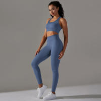 Hamidou-Conjunto de Yoga sin costuras para mujer, ropa deportiva para gimnasio, sujetador de entrenamiento, mallas de cintura alta para correr, traje para Fitness - details 4