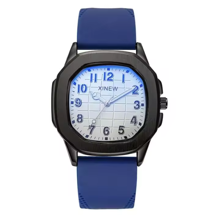 Relojes de marca XINEW genuinos de lujo de primera calidad para hombres, relojes de cuarzo simples con banda de silicona informal a la moda para estudiantes, reloj negro Erkek Barato Saat Montre Homme - 1