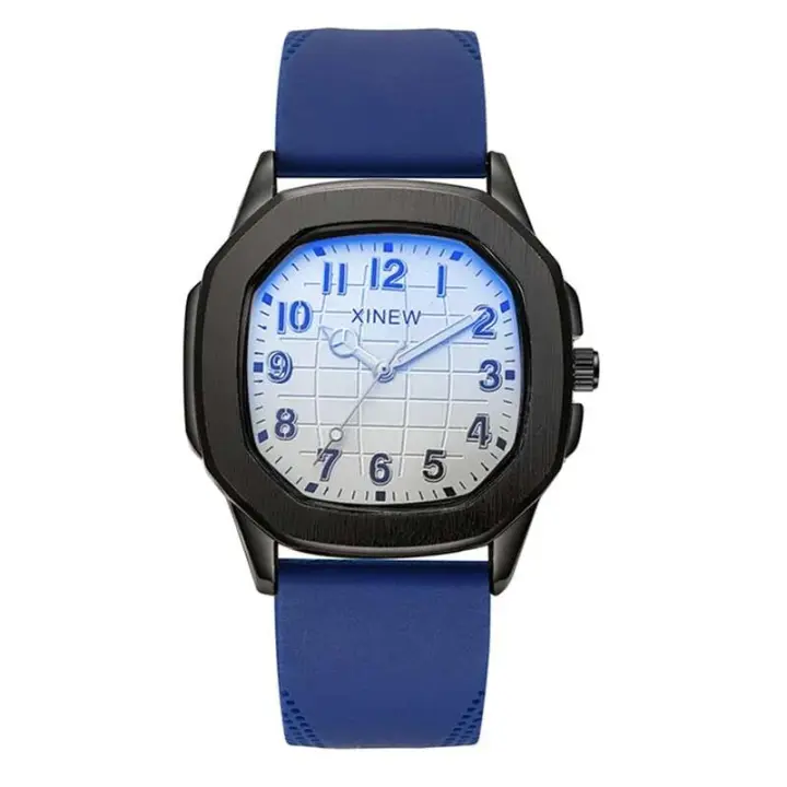 Relojes de marca XINEW genuinos de lujo de primera calidad para hombres, relojes de cuarzo simples con banda de silicona informal a la moda para estudiantes, reloj negro Erkek Barato Saat Montre Homme - 1