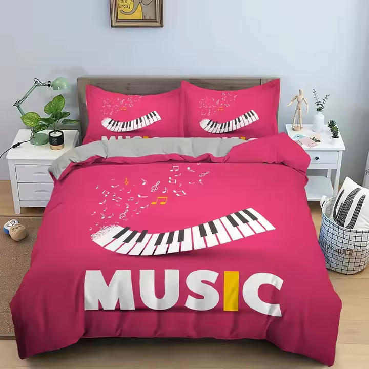 Juego de Ropa de Cama de Música Funda de Edredón de Teclado de Piano Tamaño de Cama Cuadrada - 1