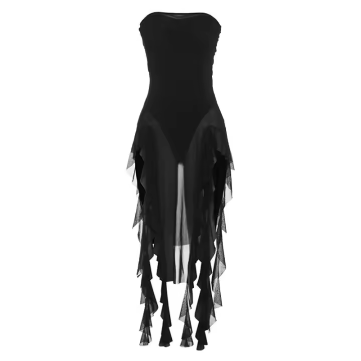 BUNO-2024 verano Maxi vestido de mujer Vintage elegante negro moda sin mangas ajustado espalda descubierta Irregular borla vestidos de fiesta bata de calle - 1
