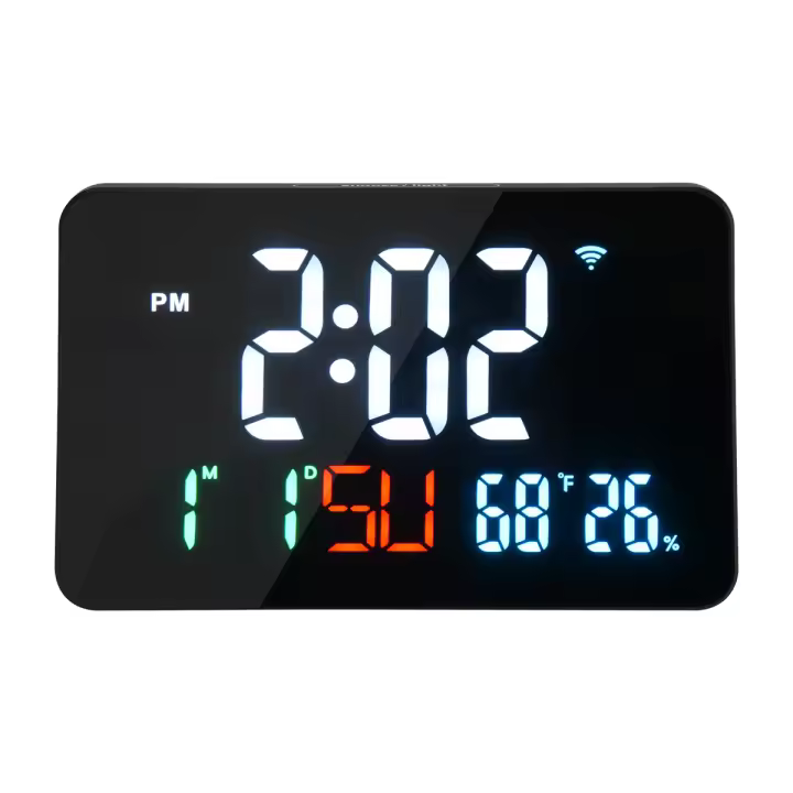Reloj Digital Despertador Reloj WiFi, Letras Extra Grandes, Temperatura y Humedad, Calendario, Semana, Brillo de 4 Niveles - 1