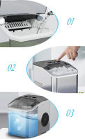 Máquina para hacer hielo en encimera, 26.5 libras/24 horas, 9 cubos en 6-8 minutos, 2 tamaños de hielo tipo bala, máquina de hielo portátil autolimpiante con cuchara para hielo y cesta para el hogar, cocina, fiesta, camping, plateado - details 5
