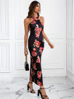Vestido de alta gama vestido de chica caliente de punto elástico cuello cruzado espalda abierta aberturas cuello colgante vestido qipao - details 1
