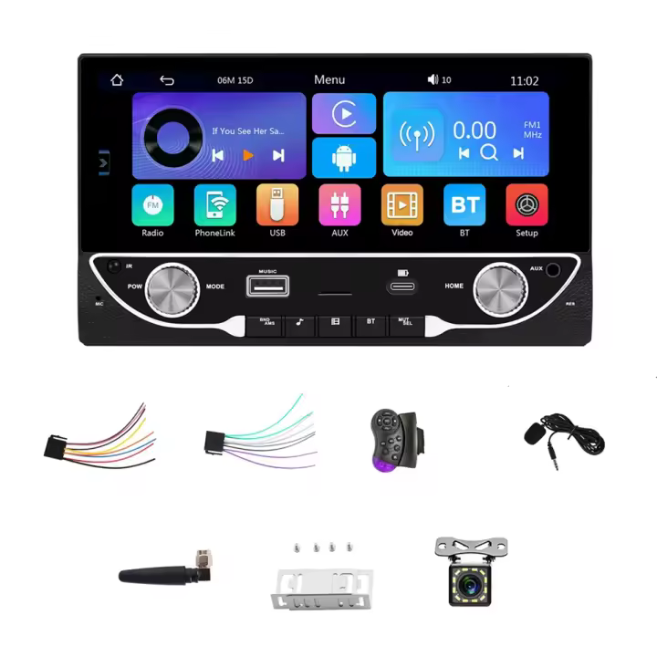Carplay estéreo inalámbrico para coche, Radio con Bluetooth, Mirror Link, FM, SWC, USB, AUX, cámara de respaldo, 2 Din, Android Auto, 6,86 pulgadas - 1