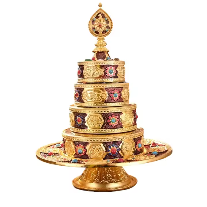 Ocho auspiciosos tibetanos Manzha Panman Tea Luo Xiupan Manda con bandeja mediana - 1