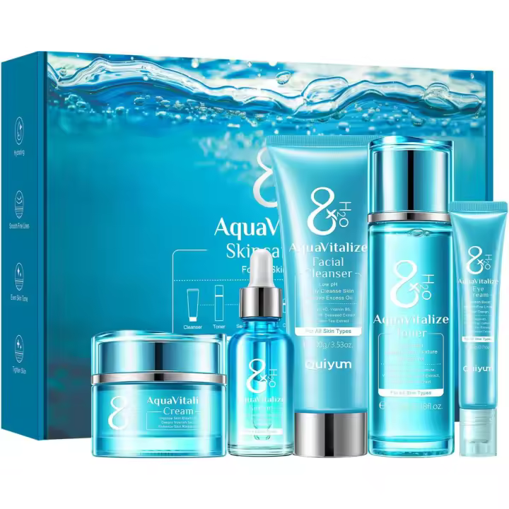 2025 Nuevo estilo Quiyum Set Gift Cuidado de la piel femenina, juego de cuidado de la piel de 5 piezas, que incluye limpiador facial, crema hidratante para ojos, suero y crema facial - 1