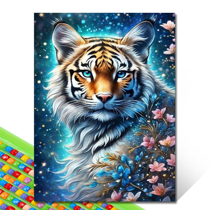 Bordado de Diamantes 5D DIY Animal Cross Stitch Set QIZITENG Resina Arte de Bordado de Animales Tigre Gato Lote Redondo Completo Decoración del Hogar Regalo Estilo Europeo y Americano
