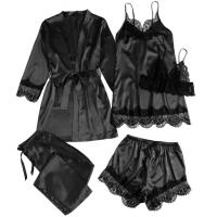Conjunto De Pijama De Seda Para Mujer 5 Piezas Lencería Sexy De Encaje Camisola Y Pantalones Ropa Interior Para Dormir En Casa - details 0