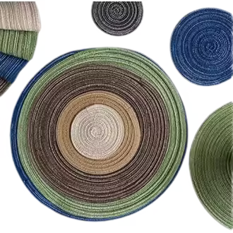 6 piezas de tapetes redondos de ramia tejida antideslizantes para mesa de alimentos, tapetes para vajilla, tazas y tazón. - 1