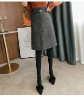 Falda Agujera de Cintura Alta y Adelgazante MOUKYUN Estilo a Cuadros de Lana-Cuerno Midi con Cinturón Moda de Mujer - details 7