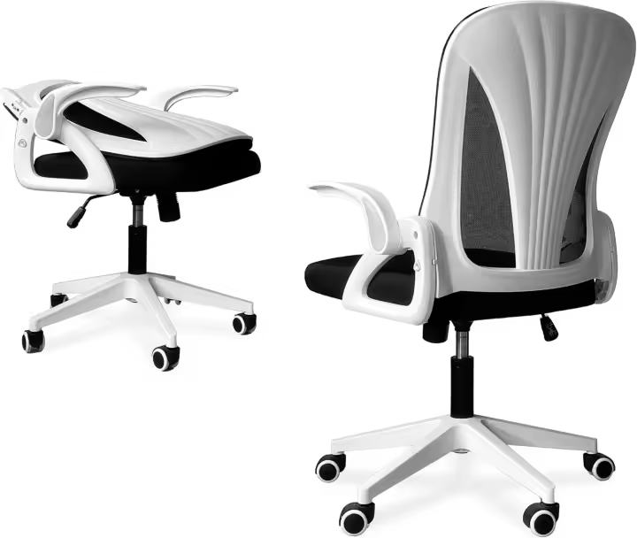 Silla de oficina plegable para espacios pequeños |   Silla de juegos para adultos y niños |   Respaldo de malla |   Para dormitorio y oficina en casa. |   Blanco y negro - 1