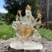 Estatua india difícil de acercar a la madre Durga, montando un tigre y un león, ofreciendo fábrica de adornos de vidrio de agua de resina - details 6