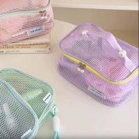 Bolsa de cosméticos de malla de Color sólido, bolsa de almacenamiento de gran capacidad, bolsa de maquillaje transparente, estuche organizador, bolsa de aseo, bolsa de maquillaje con almohada - details 13