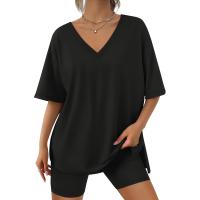 Ropa de descanso para mujer, conjunto de 2 piezas, camiseta de manga corta de gran tamaño, chándal de playa, pantalones cortos, conjunto S-XXL - details 5