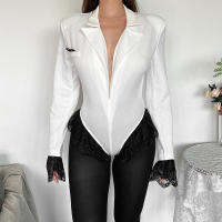 BUNO-Traje de encaje a la moda, mono, chaqueta para mujer, Top de cuerpo con cuello en V, cárdigan Sexy ajustado de manga larga, ropa de calle, peleles negros para mujer, nuevo - details 25