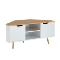 Mueble de TV, mueble de TV esquinero, salón, comedor, blanco, madera, madera maciza, pasacables