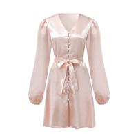 Elegante Vestido Mini de Cintura de Guapa Color Sólido, Diseño de Botones, Estilo Francés, Moda para Mujeres - details 9