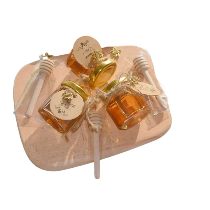 40 paquetes de latas de miel de vidrio de 1,5 onzas con cucharas,colgantes de abejas,bolsas de regalo,tarjetas de agradecimiento,pegatinas - adecuadas para regalos para bebés, bodas y fiestas - 1