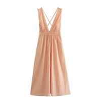 BUNO-Vestido midi con cintura y cuello en V con espalda con fugas para mujer, decoración, primavera/verano, producto nuevo, ropa informal para mujer - details 1