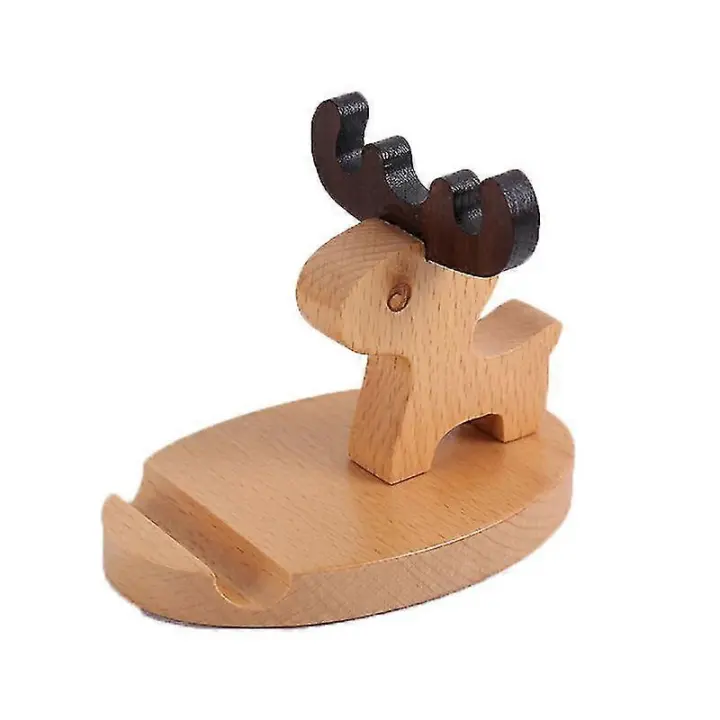 Soporte de Teléfono de Madera de Ciervo Decoración de Escritorio Única - 1