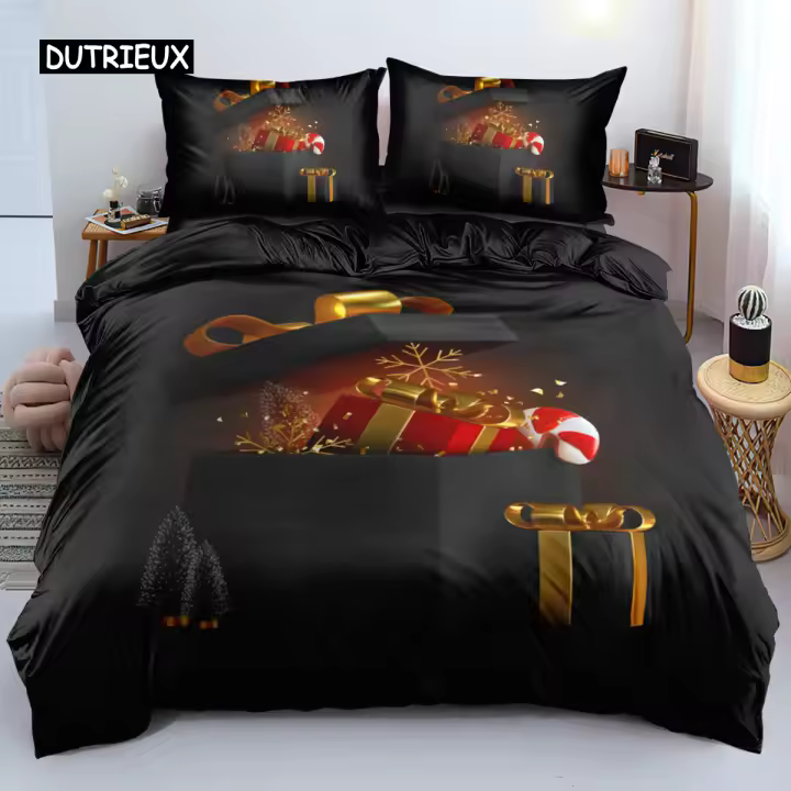 Juego de Ropa de Cama Floral 3D Funda de Edredón, Sábana, Almohada Diseño Navideño Personalizado - 1