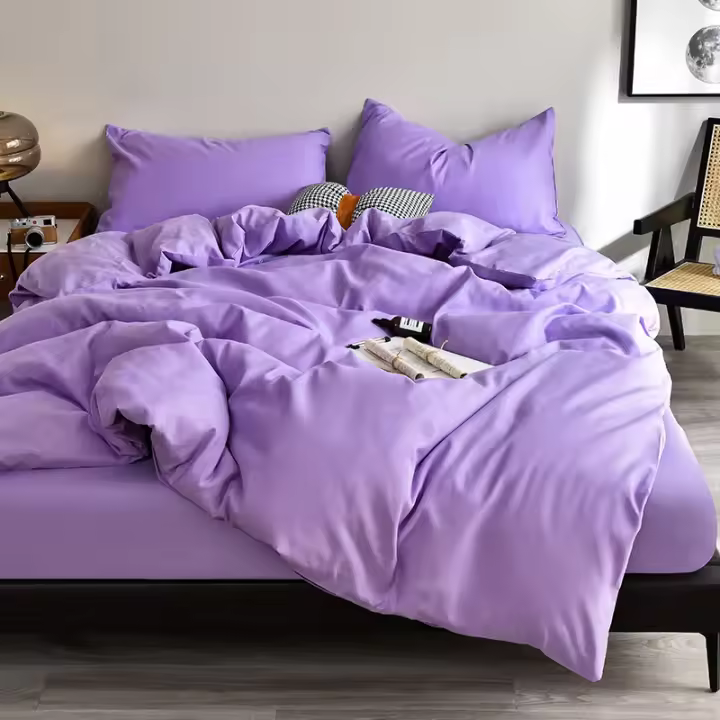 Juego de Ropa de Cama de Alta Calidad Amigable con la Piel en Negro Funda de Edredón Individual y Doble King Size Estilo Sólido - 1