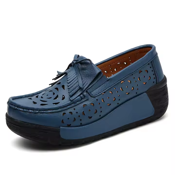 Zapatos para caminar con recortes para mujer, calzado con plataforma sin cordones de cuero, calzado con cuña transpirable y hueco - 1