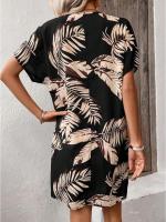 Vestido de una pieza de verano 2025 para mujer, manga tres cuartos con estampado tropical para niñas. - details 1