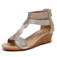 Sandalia Sandalias de tacón inclinado Tamaño de verano Zapatos romanos con cremallera trasera para mujer adelgazantes - details 3