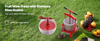 SucceBuy Prensa manual para vino de frutas de 2,38 gal/9 L, cesta de acero inoxidable con diseño de viga transversal estable, exprimidor - details 0