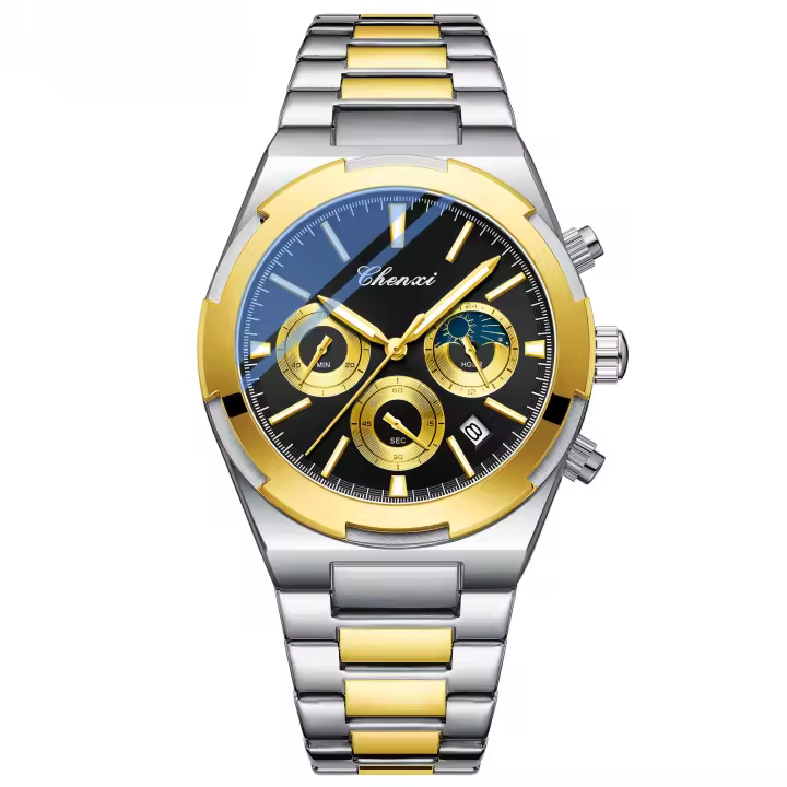 Reloj para hombre Reloj multifuncional Calendario Cronógrafo de fase lunar Reloj para hombre Cinturón de acero Luminoso resistente al agua - 1