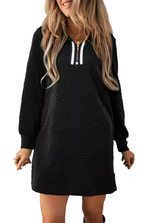 Elrachen Mini vestido de mujer con textura jacquard y cremallera, negro, tallas S-XL - 1
