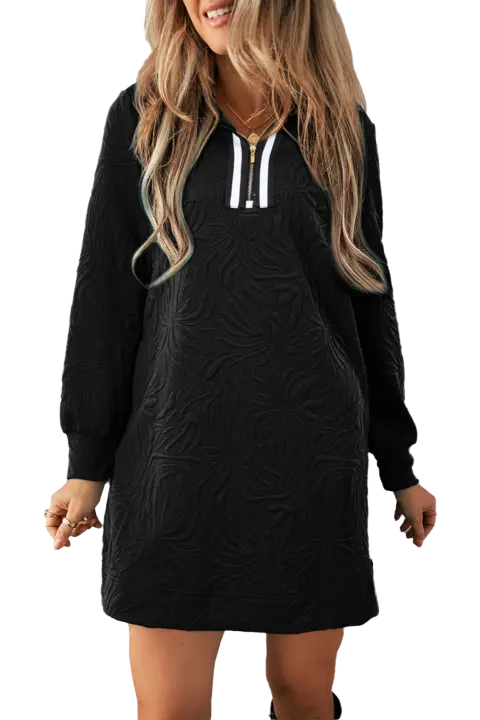 Elrachen Mini vestido de mujer con textura jacquard y cremallera, negro, tallas S-XL - 1