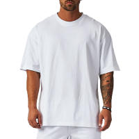 Oversized Loose Half Sleeve T-shirt Mens Dropped Shoulder Cotton Fitness T Shirt Men Summer Gym Bodybuilding Workout Tops Tees - details 10