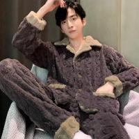 Conjuntos de pijamas informales de alta calidad para hombre, ropa de casa de franela gruesa para otoño e invierno, trajes de dormir de terciopelo Coral cálido a la moda para hombre - details 0