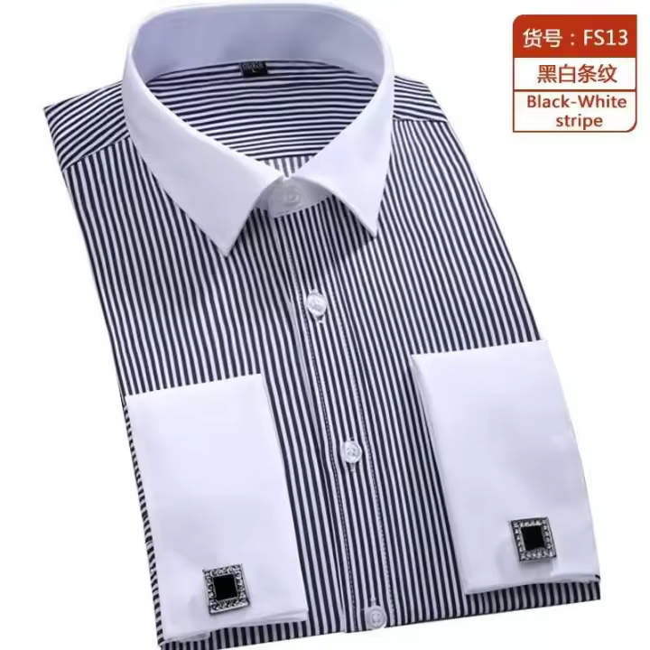 M ~ 6XL vestido francés 2024 blanco nuevo manga larga botón Formal camisa de hombre de negocios Regular Ute gemelos - 1